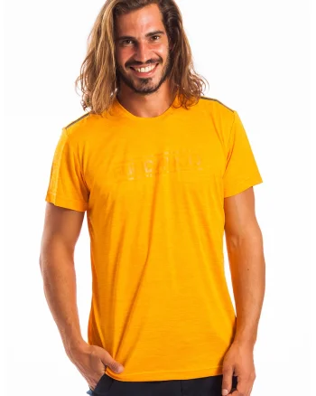 Tricou cu decolteu la baza gatului si imprimeu logo Tech, Portocaliu
