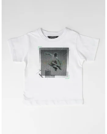 Tricou de bumbac cu decolteu la baza gatului, Alb/Negru