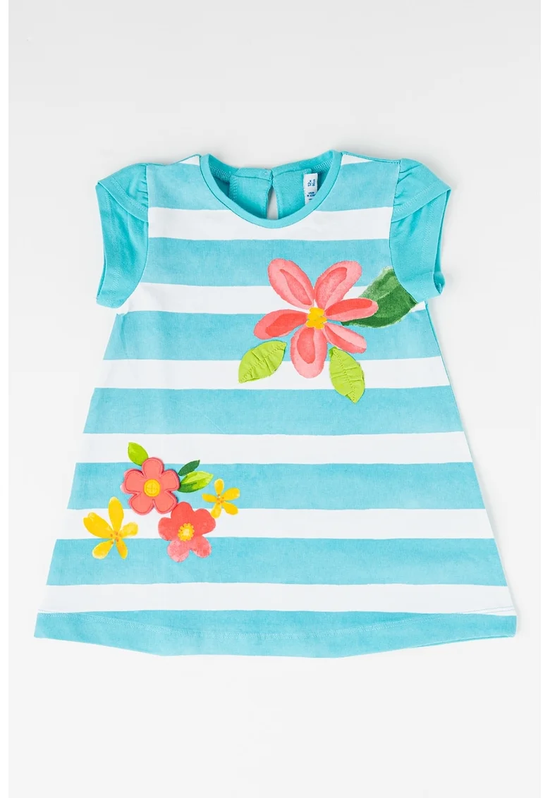 Rochie evazata cu model, Alb/Verde menta