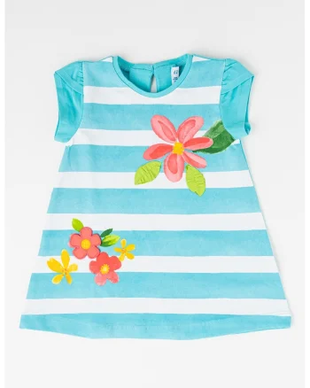 Rochie evazata cu model, Alb/Verde menta