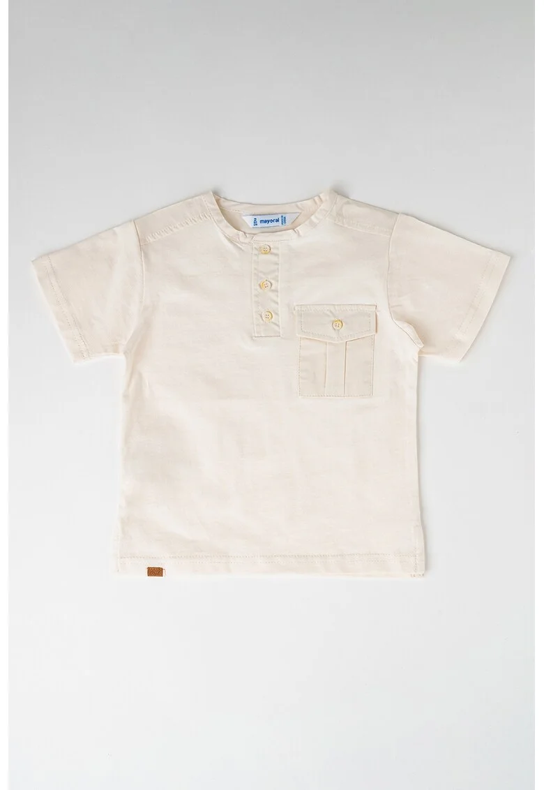 Tricou de bumbac cu fenta cu nasturi, Alb murdar