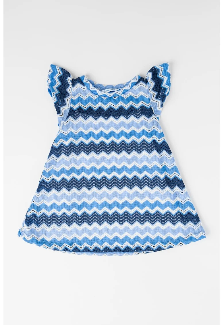 Rochie evazata cu dungi, Alb/Albastru inchis
