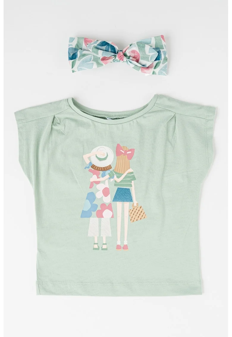 Tricou cu imprimeu si bentita, Verde deschis