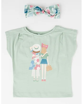 Tricou cu imprimeu si bentita, Verde deschis