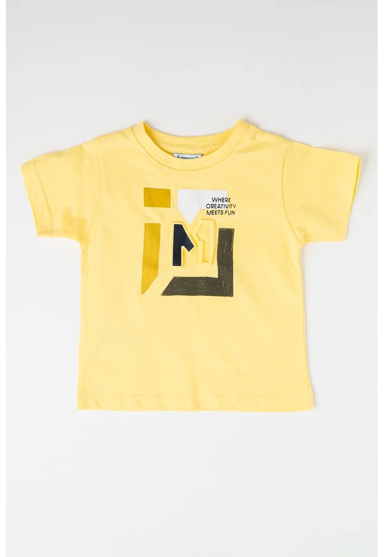 Tricou de bumbac cu model in relief, Negru/Galben