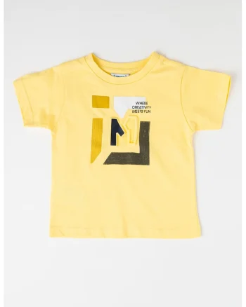 Tricou de bumbac cu model in relief, Negru/Galben
