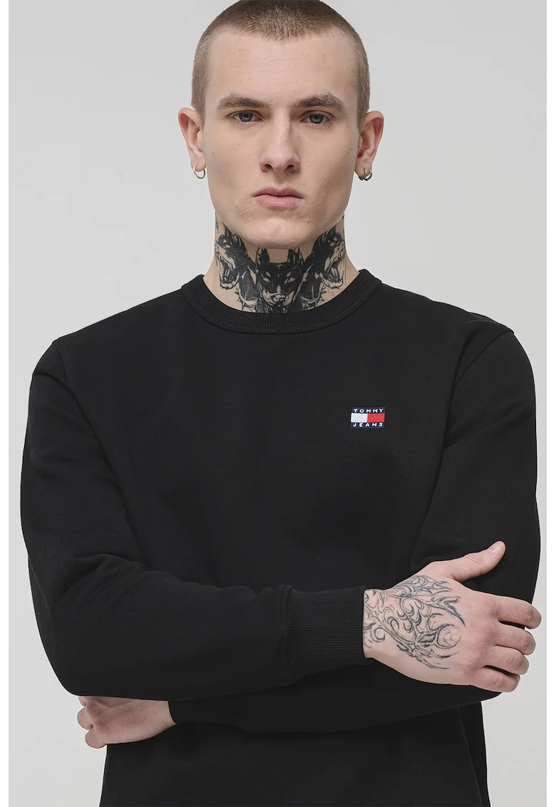 Bluza de trening cu decolteu la baza gatului si logo, Negru