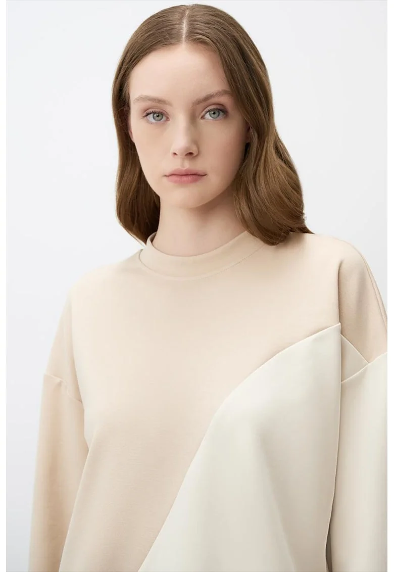 Bluza de trening din amestec de modal cu decolteu la baza gatului, Bej deschis