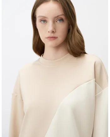 Bluza de trening din amestec de modal cu decolteu la baza gatului, Bej deschis