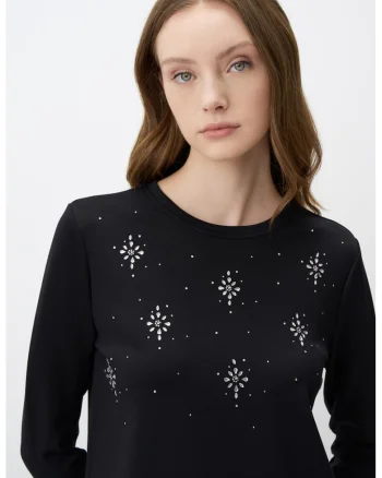 Bluza de trening din amestec de modal cu strasuri, Negru