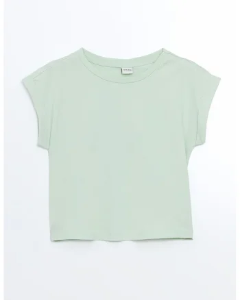 Tricou cu decolteu rotund si maneci rulate, Verde deschis
