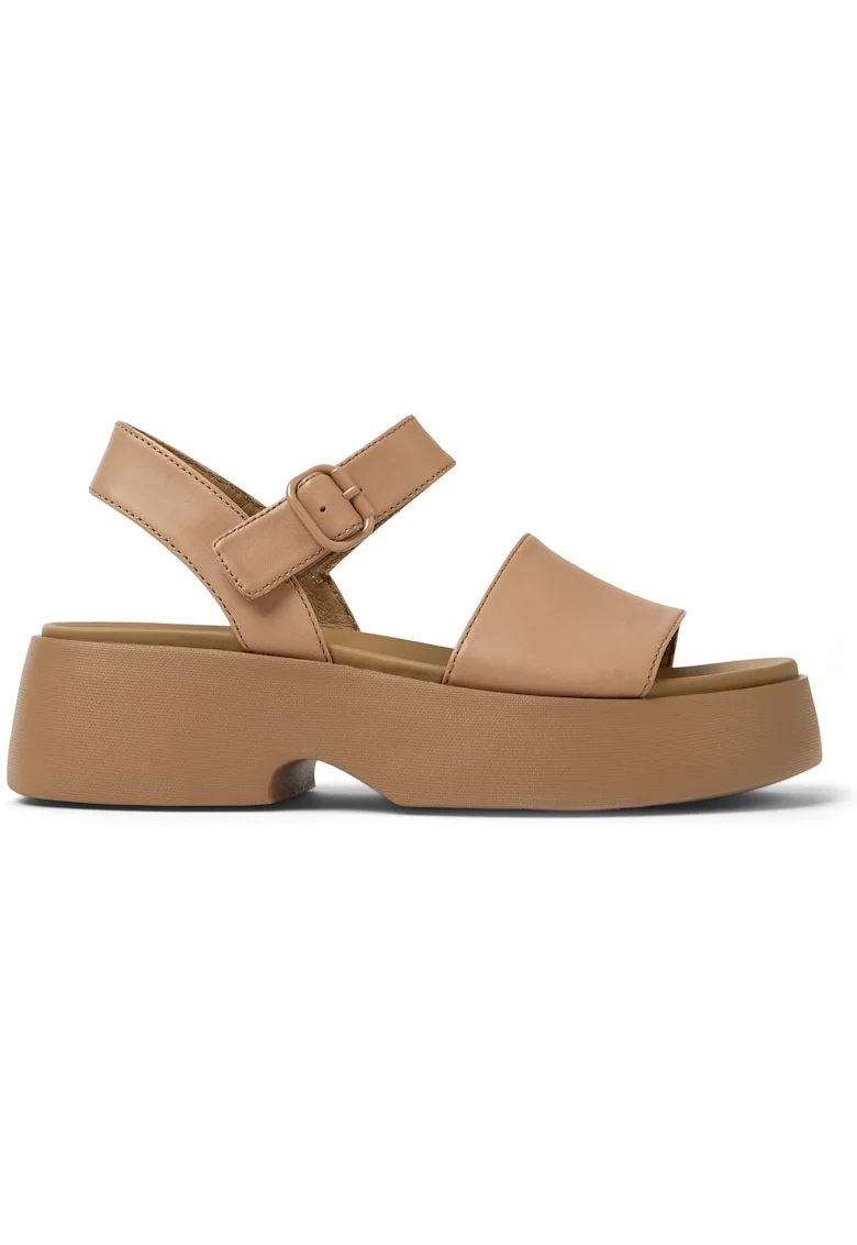 Sandale din piele cu talpa demi-wedge Tasha, Bej