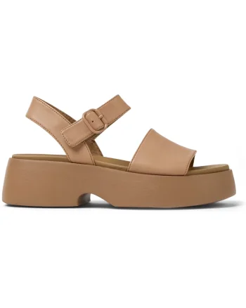 Sandale din piele cu talpa demi-wedge Tasha, Bej