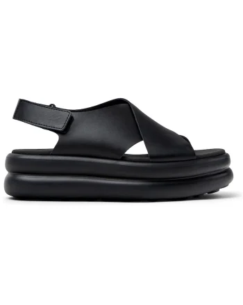 Sandale din piele cu talpa flatform si segment cu inchidere velcro, Negru