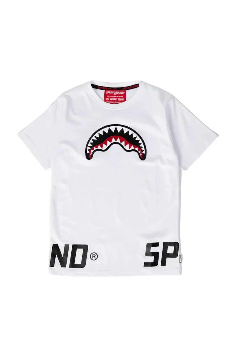Tricou cu decolteu la baza gatului si imprimeu, Rosu/Alb/Negru