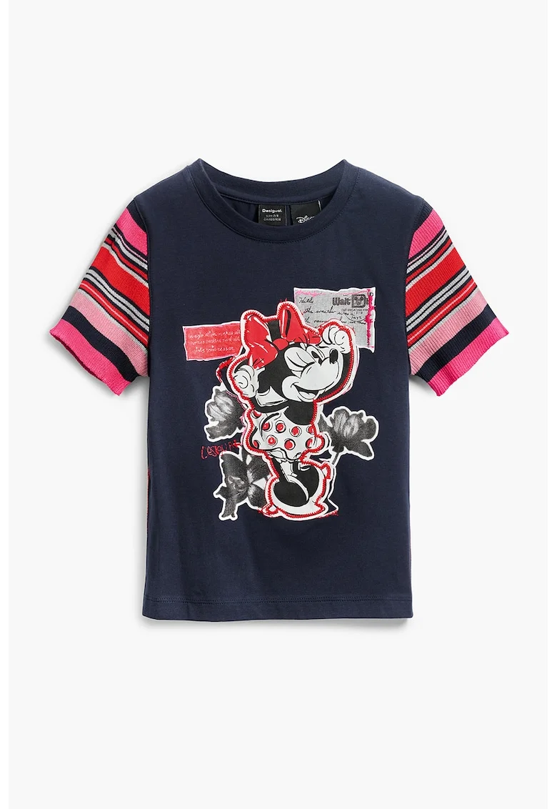 Tricou cu maneci contrastante si Minnie Mouse, Negru/Rosu vermillion
