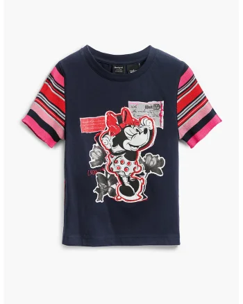 Tricou cu maneci contrastante si Minnie Mouse, Negru/Rosu vermillion