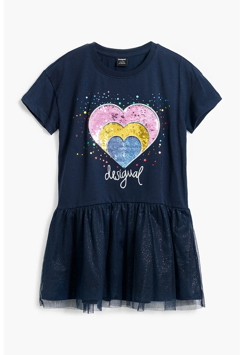 Rochie evazata din amestec de bumbac, Bleumarin