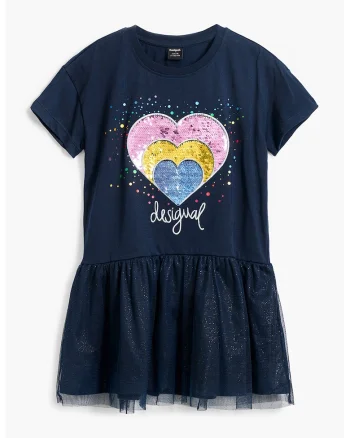 Rochie evazata din amestec de bumbac, Bleumarin