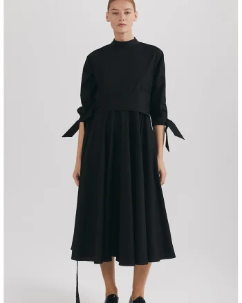 Rochie midi de bumbac organic Audrey, Negru