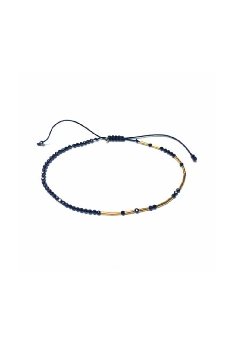 Bratara  Caviar Balck Fusion, reglabila, din aur filat de 14k/20 si spinel negru