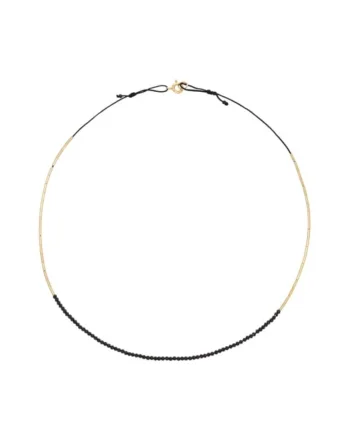 Colier  Caviar Black, la baza gatului, reglabil, cu spinel negru fatetat si elemente de aur filat de 14k/20