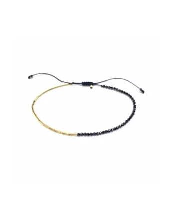Bratara  Alternance in Black, reglabila, din aur filat de 14k/20 si spinel negru fatetat