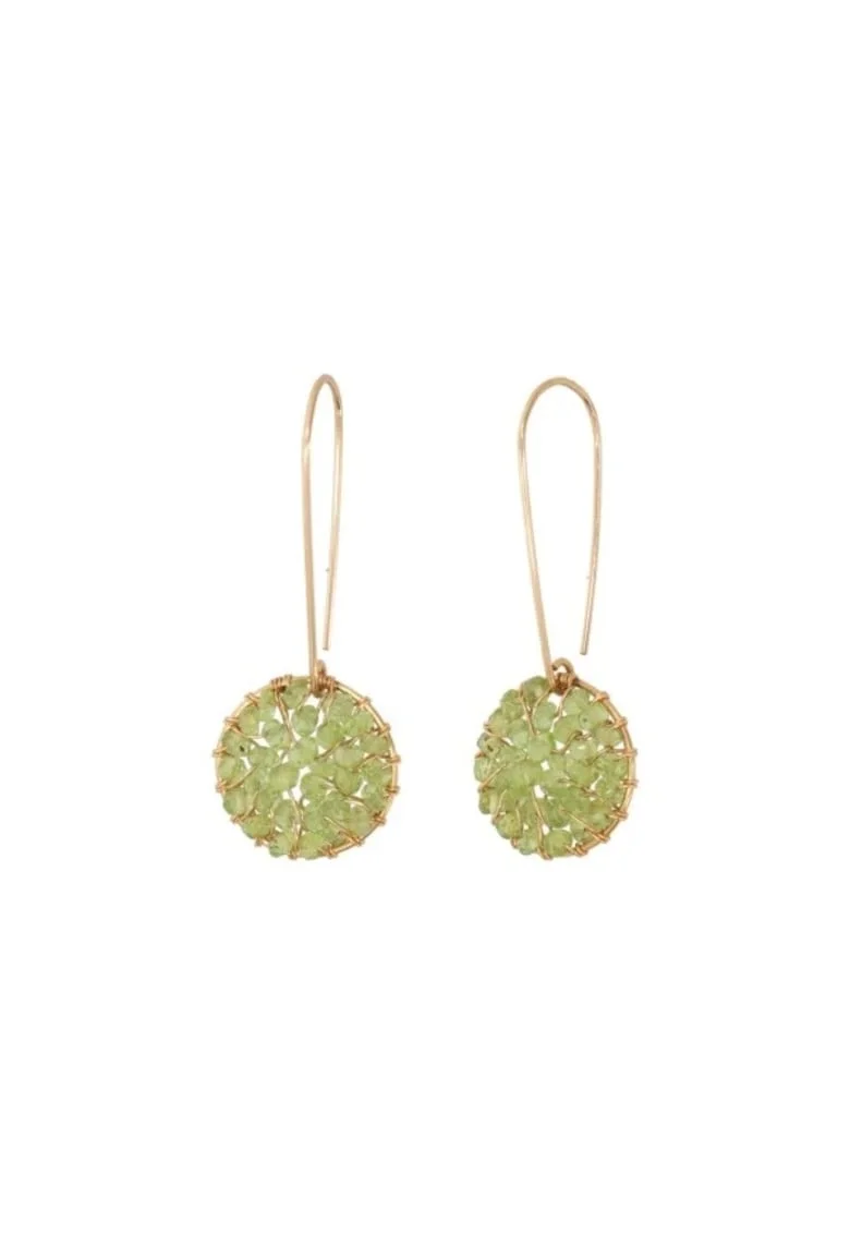 Cercei  Pendulum, medii, cu peridot si fir de aur filat de 14k/20