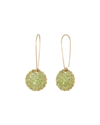 Cercei  Pendulum, medii, cu peridot si fir de aur filat de 14k/20