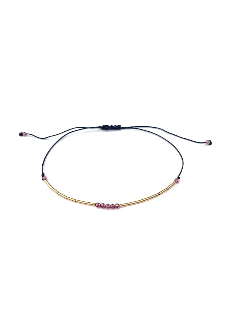 Bratara din aur filat de 14K/20 cu snur de ajustare, Auriu/Negru/Roz