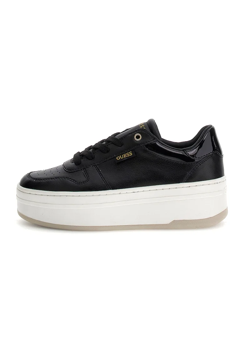 Pantofi sport de piele cu detalii lacuite, Negru