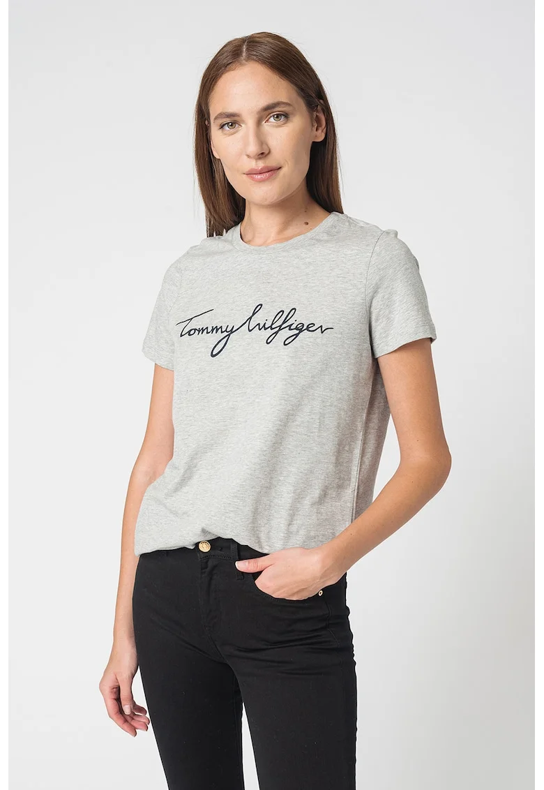 Tricou din bumbac organic cu imprimeu logo Heritage, Gri melange
