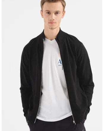 Cardigan cu fermoar si buzunare laterale, Negru