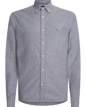 Camasa regular fit cu logo discret si guler Oxford, Gri cenusiu