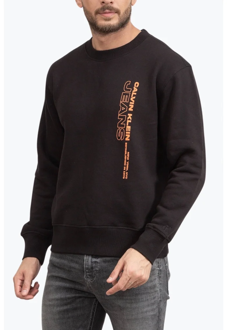 Bluza barbati molton cu imprimeu cu logo si croiala Regular Fit negru, Negru