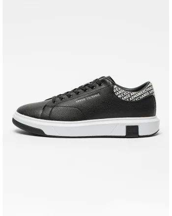 Pantofi sport de piele ecologica cu logo, Alb/Negru