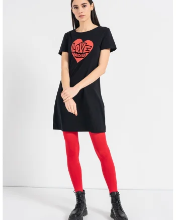 Rochie-tricou cu imprimeu logo, Negru