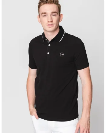 Tricou polo slim fit cu logo pe piept, Negru