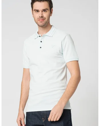 Tricou polo slim fit din pique cu logo triunghiular, Albastru pal