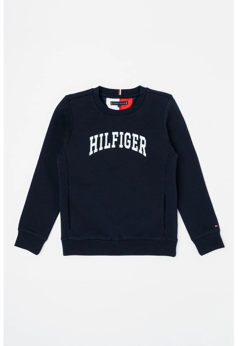 Bluza sport cu imprimeu logo si buzunare oblice, Bleumarin