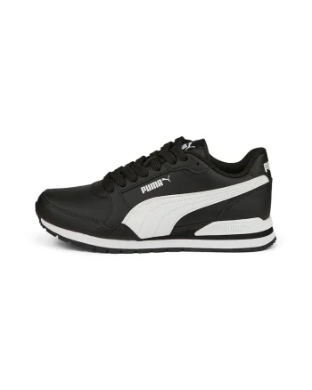 Pantofi sport de piele ecologica si piele ST Runner v3, Alb/Negru stins