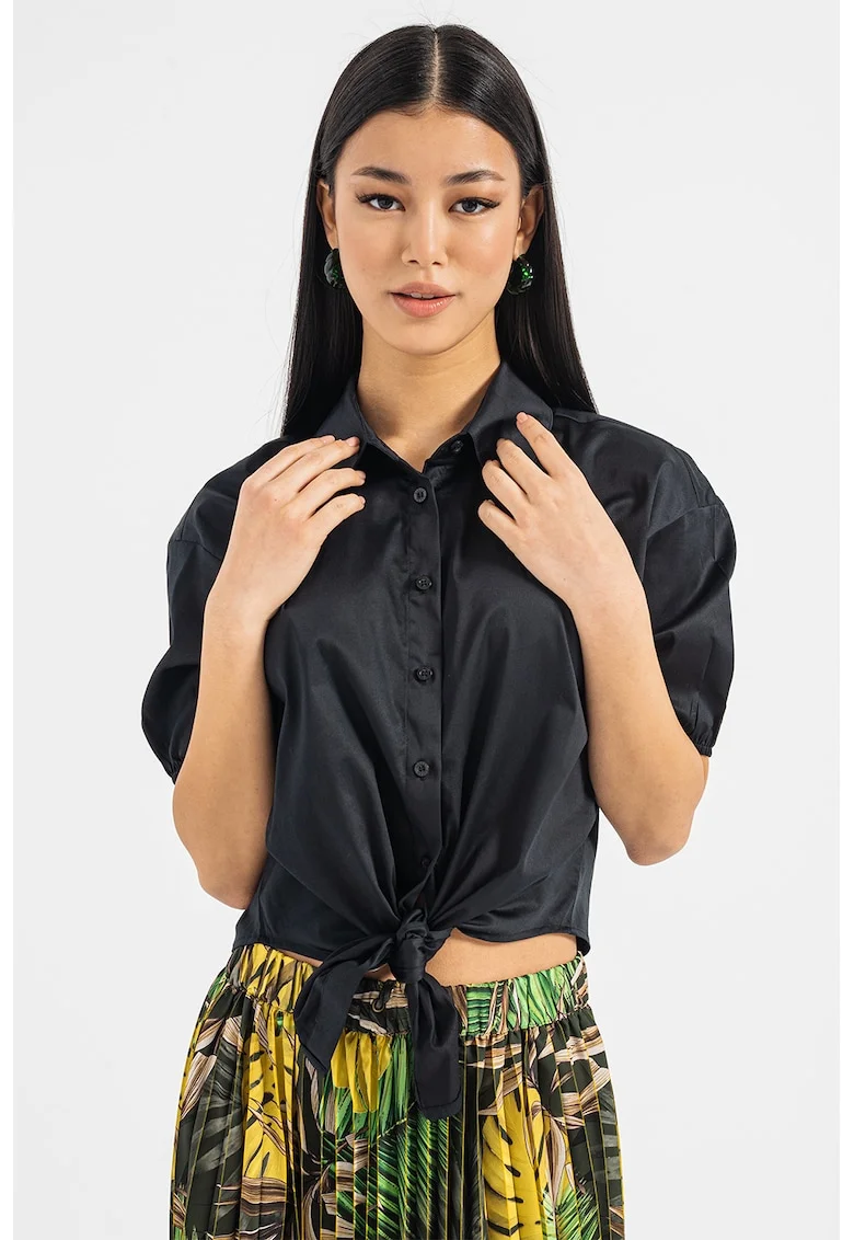 Camasa regular fit cu nod frontal, Negru