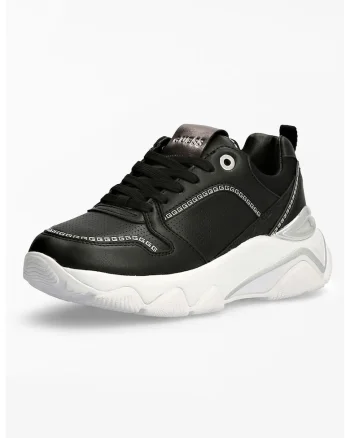 Pantofi sport de piele ecologica cu aspect perforat, Negru