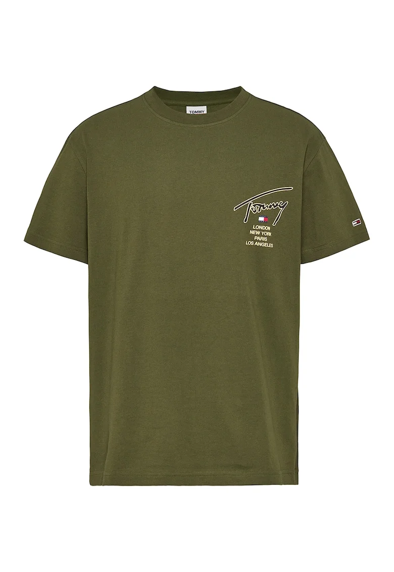 Tricou din bumbac organic cu logo, Bej/Verde masliniu