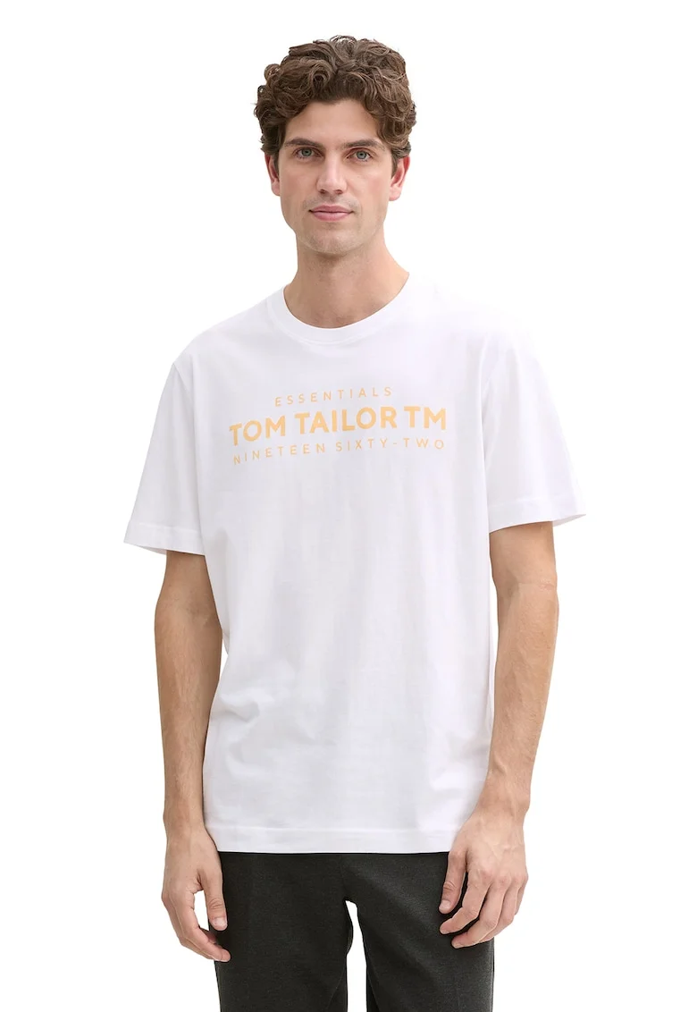 Tricou de bumabc cu imprimeu logo, Alb/Portocaliu