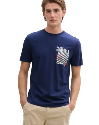 Tricou de bumbac cu imprimeu, Albastru inchis