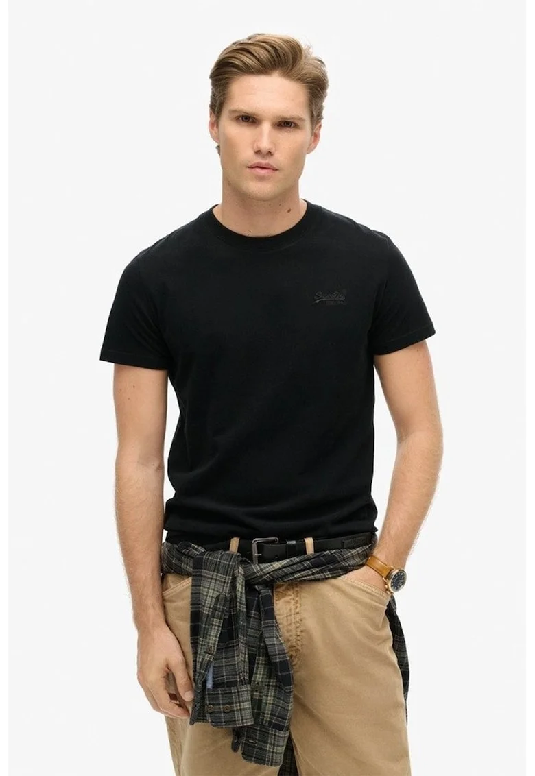 Tricou slim fit de bumbac Essential, Negru