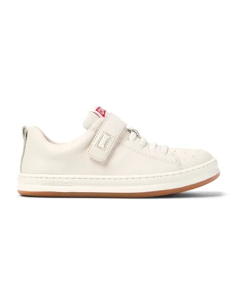Pantofi sport de piele cu bareta velcro, Alb