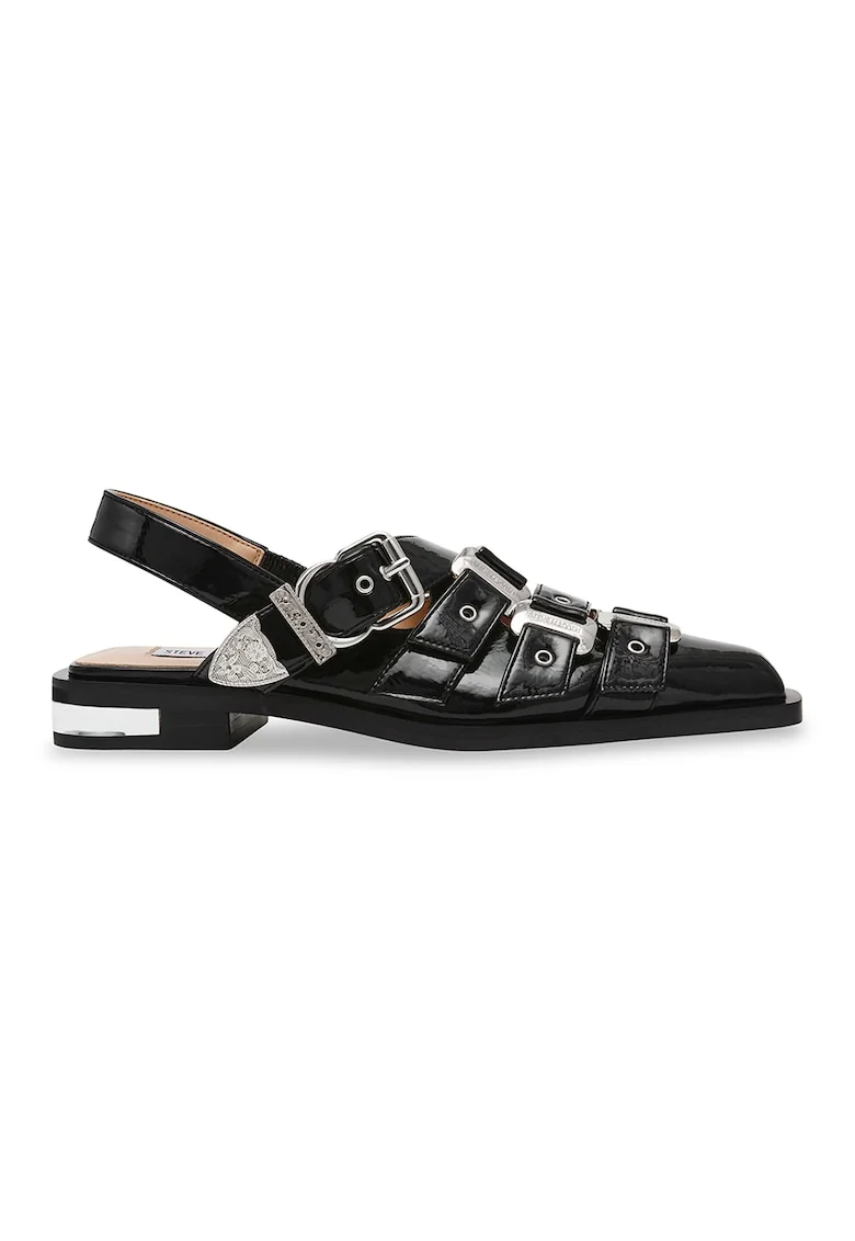Pantofi de piele ecologica cu barete multiple, Negru/Argintiu