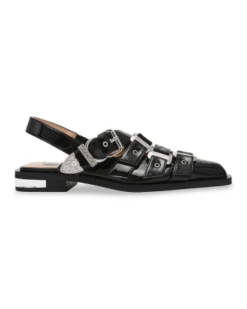 Pantofi de piele ecologica cu barete multiple, Negru/Argintiu
